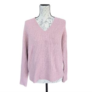 Hazel Moon Rainbow Pink Cable Knit Long Sleeve Sweater M